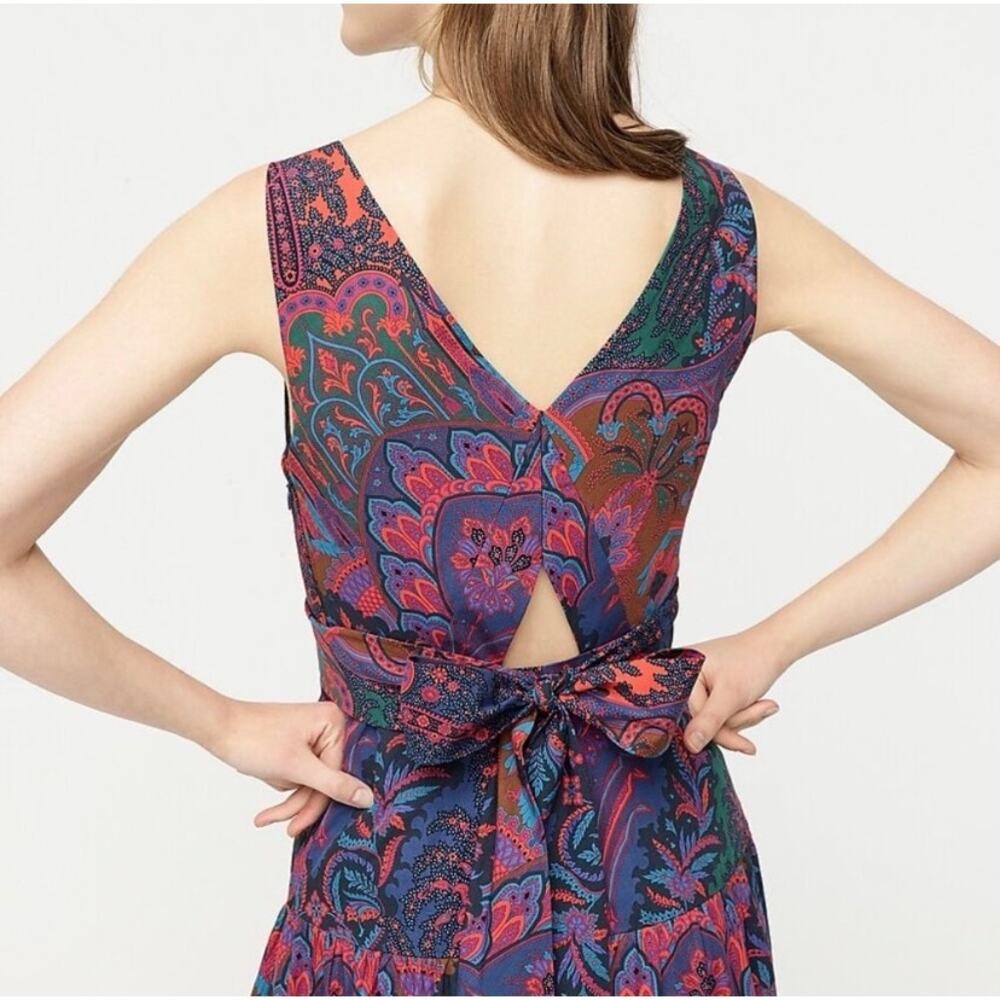 J. Crew Paisley Print Maxi Dress US 2 Tiered Ratti Scarf Colorful 100% Cotton - Picture 4 of 15